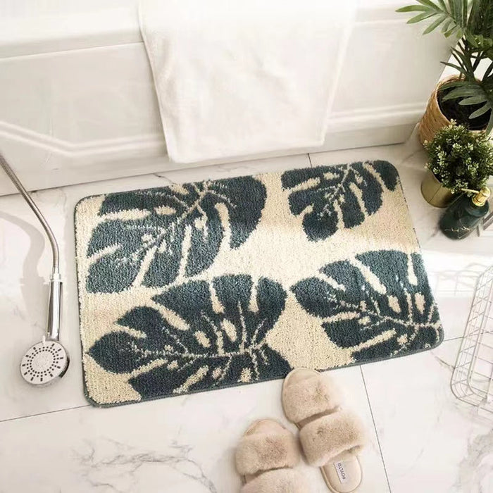 Feblilac Scandinavian Jasper Green Leaves Bath Mat