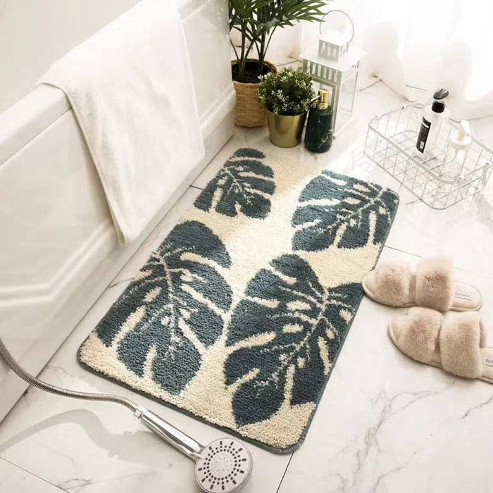 Feblilac Scandinavian Jasper Green Leaves Bath Mat