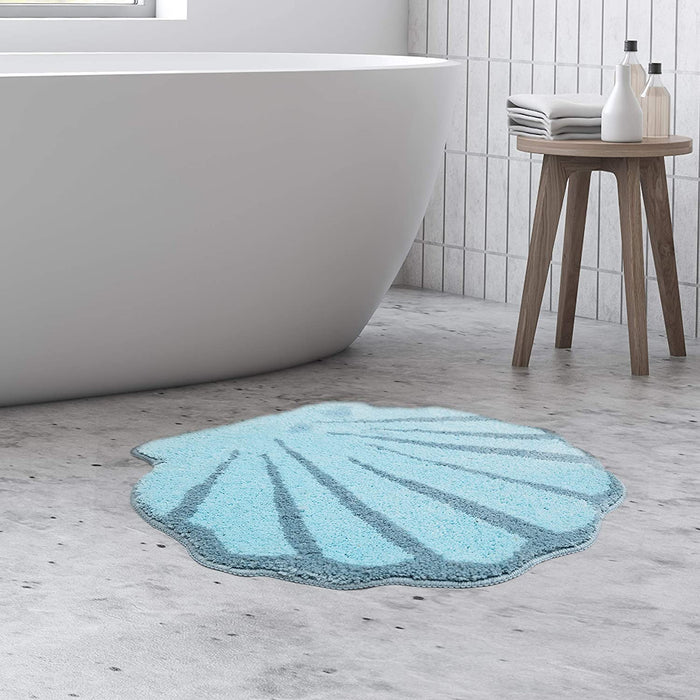 Blue Shell Bath Mat, Beach Ocean Style Rug for Bathroom