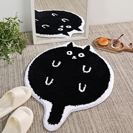 Feblilac Cute Black Cat Tufted Bath Mat