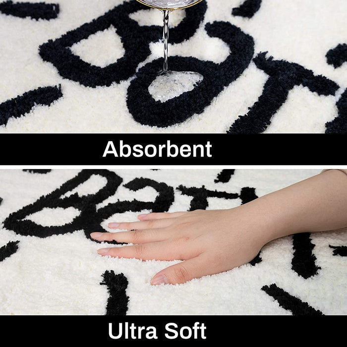 White Bathroom Rugs Mat, Cute Bath Mat, Black and White Bathroom Mat, Soft Bath Rugs