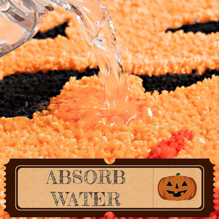 Feblilac Halloween Bathroom Decor Fall Pumpkin Bathroom Rugs Non Slip Funny Cute Bath Mats for Bathroom Shower Tub Microfiber Washable Absorbent Carpet Autumn Home Decoration, Orange