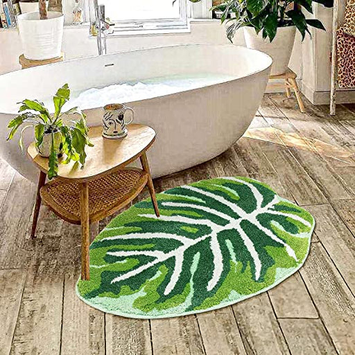 Feblilac Green Tropical Leaves Bath Mat