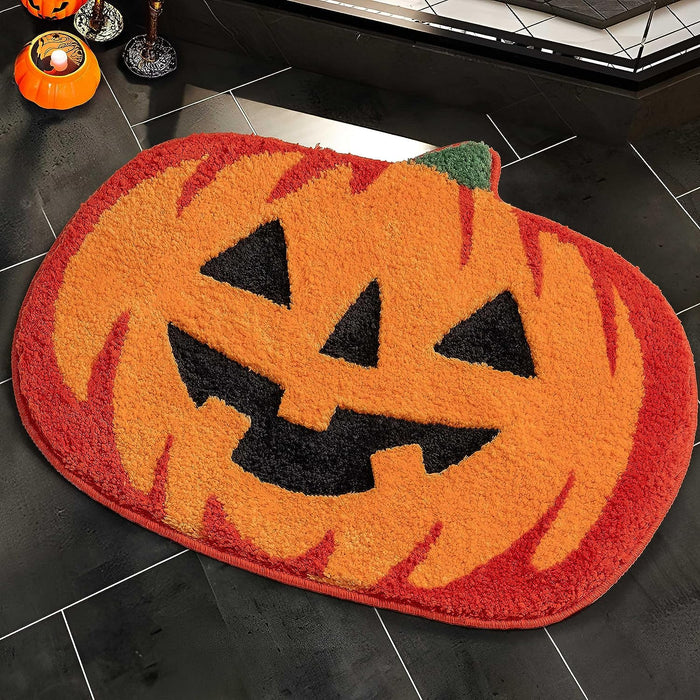 Feblilac Halloween Bathroom Decor Fall Pumpkin Bathroom Rugs Non Slip Funny Cute Bath Mats for Bathroom Shower Tub Microfiber Washable Absorbent Carpet Autumn Home Decoration, Orange