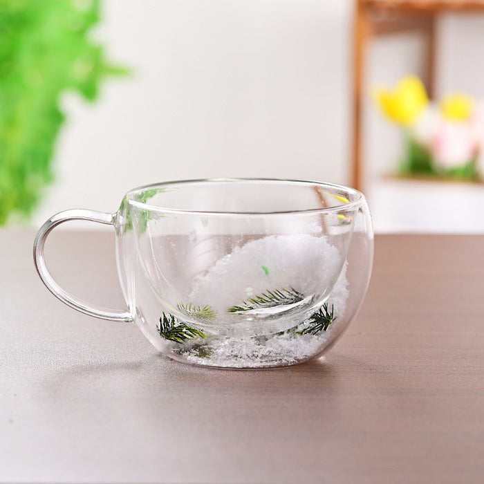 Creative Household Coffee Milk Dried Flower Quicksand Double Layer Glass Cup