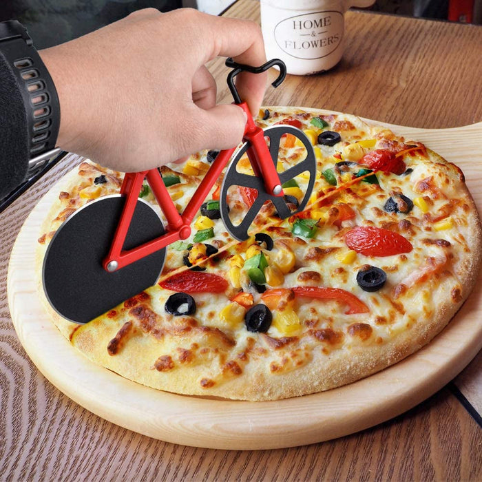 Bicycle Pizza Cutter,Non-Stick Bike Pizza Slicer, Dual Stainless Steel Cutting Wheels Best for Pizza Lovers,Holiday Vacation Funny White Elephant Gifts Exchange Kitchen Gadget Cool Men'S Gift