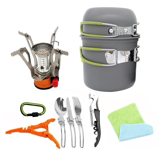 Portable Backpacking Outdoor Picnic Set Hiking Cookware Camping Pot Bowl Stove Set Burner