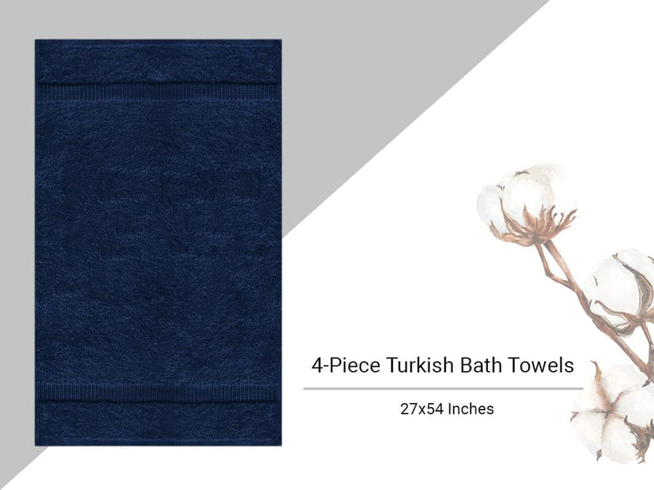 Premium Turkish Cotton Super Soft and Absorbent Towels (4-Piece Bath Towels, Navy Blue)