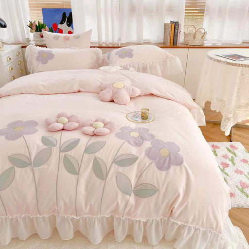 Cotton Four Piece Floral Three-dimensional Embroidery Quilt Cover Bed Sheet