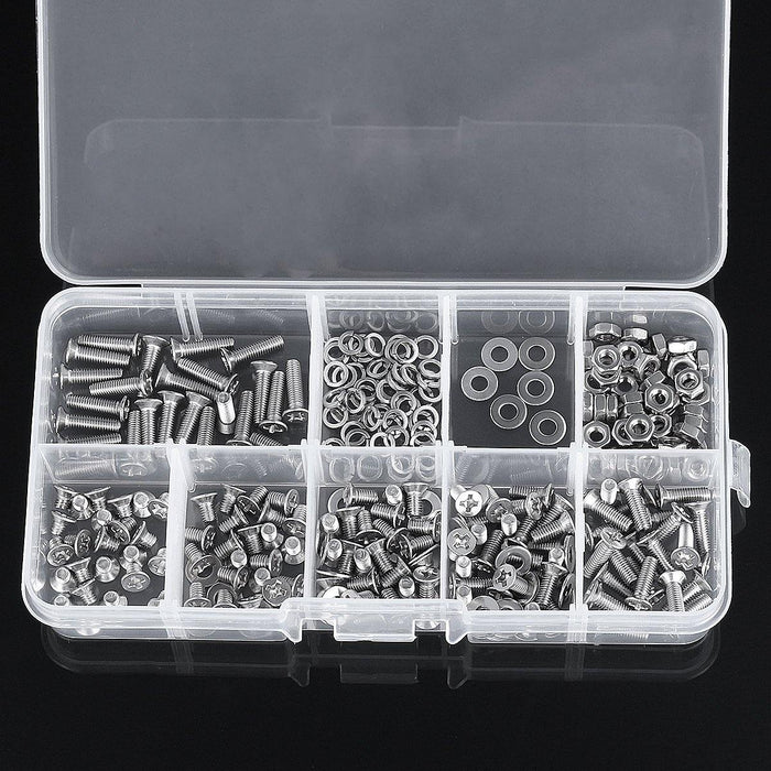 300pcs M3 304 Stainless Steel Phillips Screw Bolt & Hex Nuts Washers Assortment