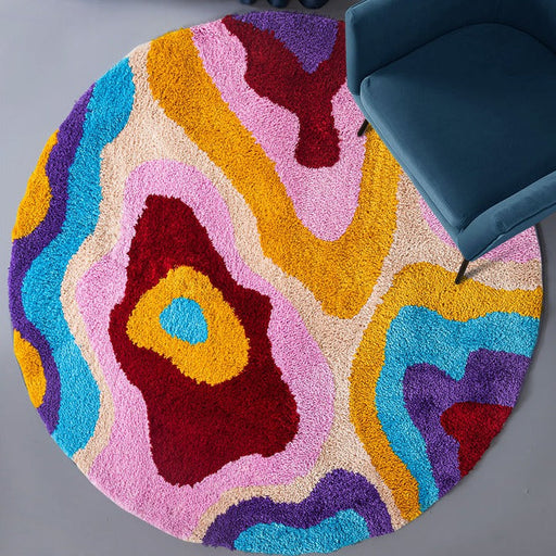 Feblilac Colorful Abstract Dizzy Area Rug, Round Wave Style Mat for Bedroom Bathroom