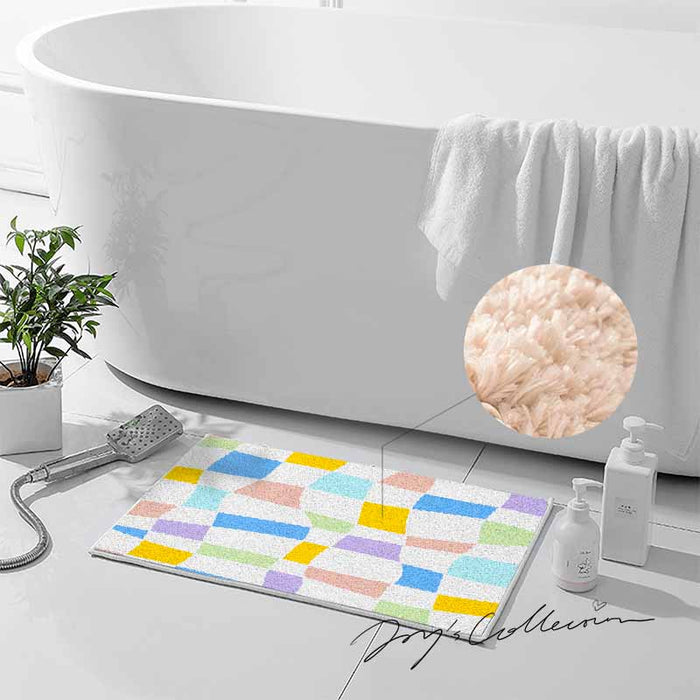 Feblilac Colorful Distorted Square Geometric Tufted Bath Mat