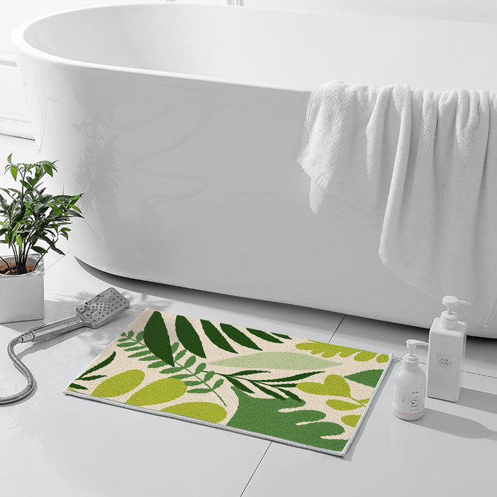 Feblilac Green Tropical Plant Leaves Tufted Bath Mat