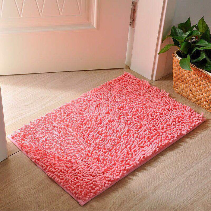 Chenille Non-Slip Microfiber Shag Bathroom Rug Mat, Solid Color