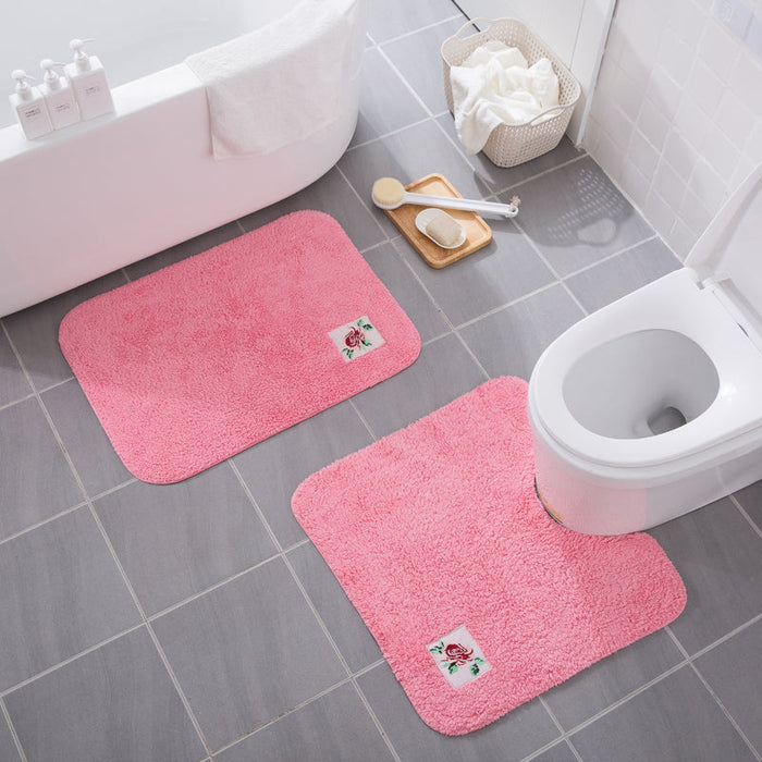 Feblilac Flower Embroidered solid Tufted Bathroom Mat Toilet U-Shaped Floor Mat