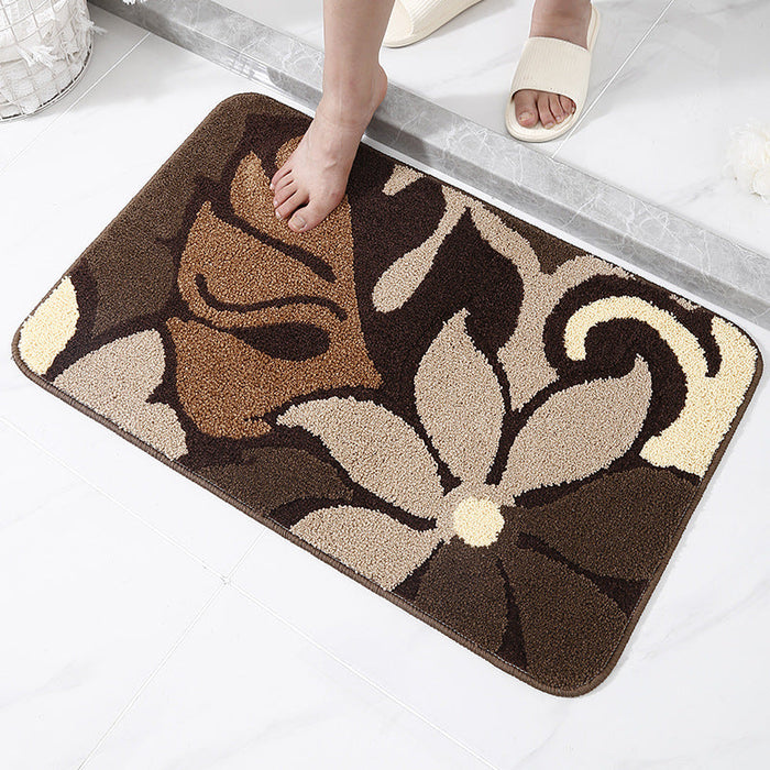 Feblilac Brown and Cream Leaves and Flower Bath Mat