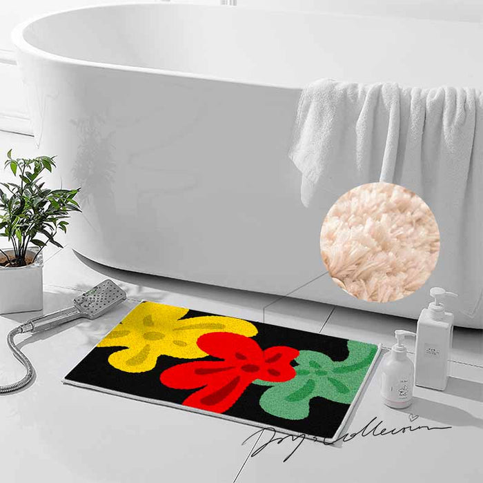 Feblilac Red Yellow and Green Three Flowers Tufted Bathmat