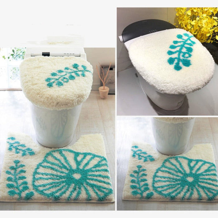 Feblilac Sunflower Cute and Warm Acrylic Fibers U-shape Bathroom Toilet Rugs and Lid Cover Toilet Seat Cover Kit