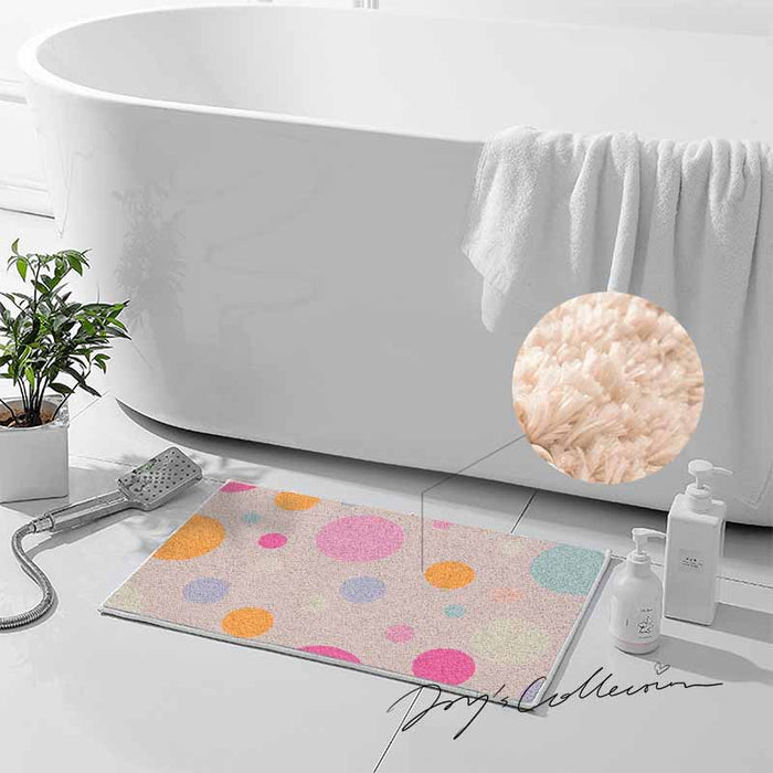 Feblilac Pink Polka Dots Geometric Tufted Bath Mat