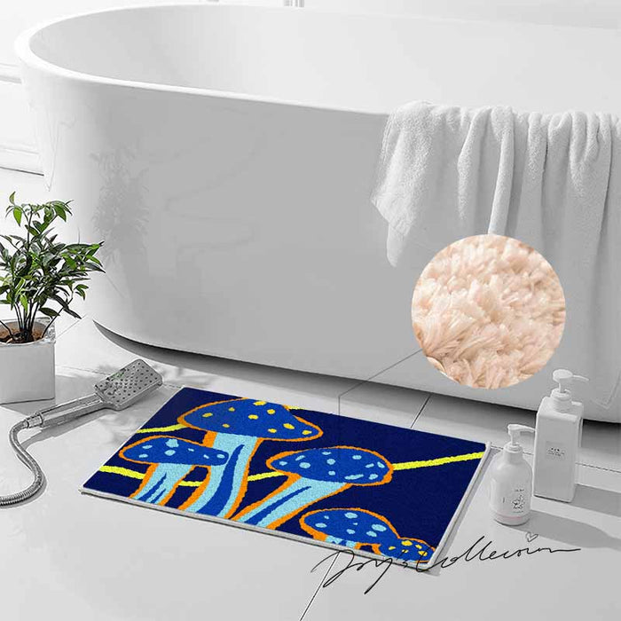 Feblilac Dark Blue Mushroom Tufted Bath Mat