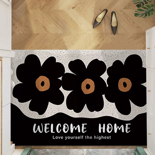 Feblilac Rectangle Black and Khaki Daisy PVC Coil Door Mat