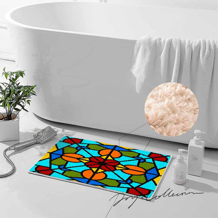 Feblilac Baroco Style Glasses Geometric Tufted Bath Mat