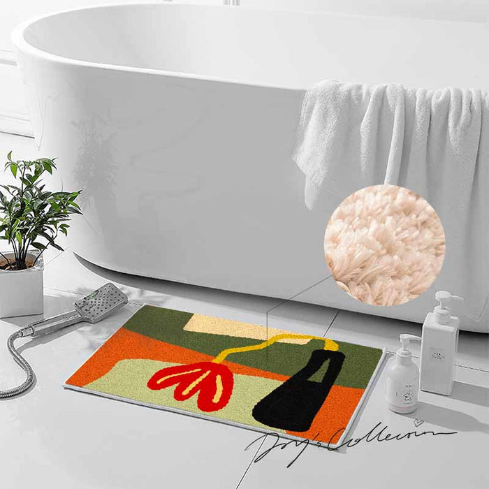 Feblilac Red Flower and Vase Tufted Bath Mat