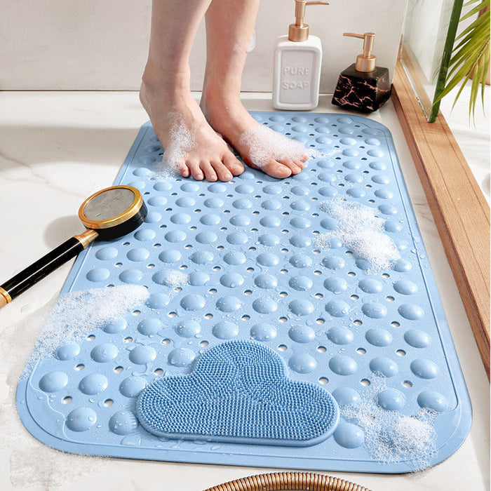 TPE Blue/Grey/Khaki/White Drain Holes and Suction Cups Tub Rug, Anti Slip Massage Bathtub Mats