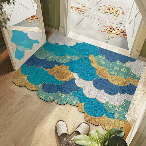 Feblilac Irregular Blue Floating Clouds PVC Coil Door Mat