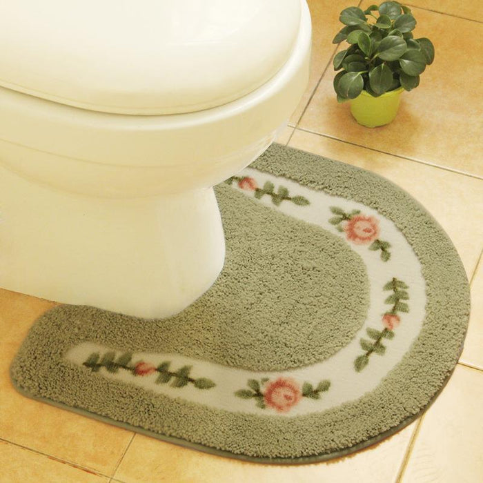 Feblilac Oval Flower Tufted Toilet U-Shaped Floor Bathroom Mat