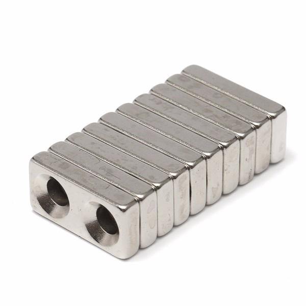 10pcs N35 20x10x4mm Block Countersunk Magnets Neodymium Magnets With 2 Holes