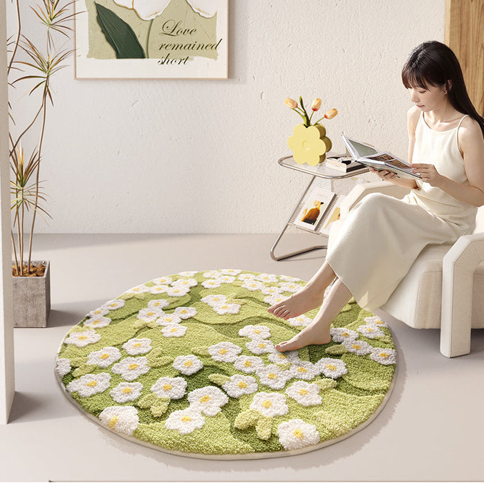 Feblilac White Flowers Handmade Tufted Acrylic Livingroom Carpet Area Rug