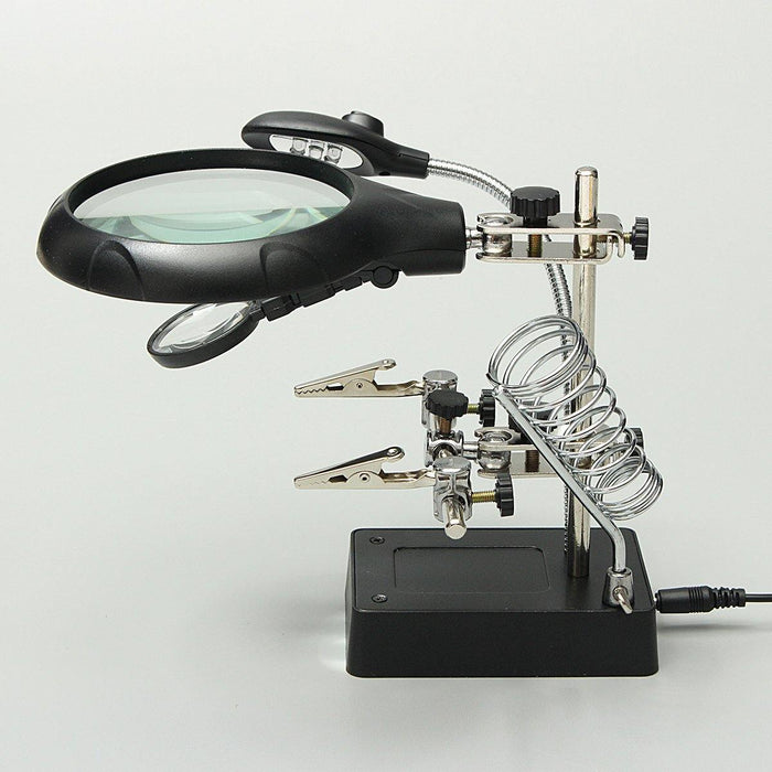 5 LED Light Magnifier Magnifying Glass Helping Hand Soldering Stand with 3 Lens