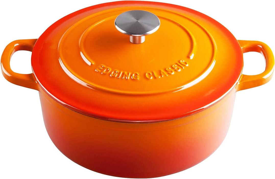 Enameled Cast Iron Covered Dutch Oven with Dual Handle, Dutch Ovens with Lid for Bread Baking, 3.5 Quart, Orange