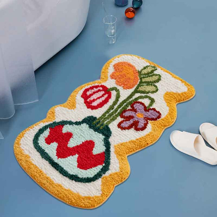 Feblilac Vase of Flowers Bath Mat, 19.6"x29.5" Floral Non Slip Bathmat