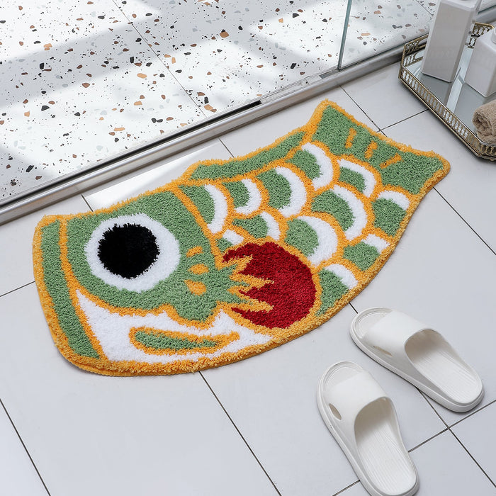 Feblilac Cute Green Koi Fish Bath Mat