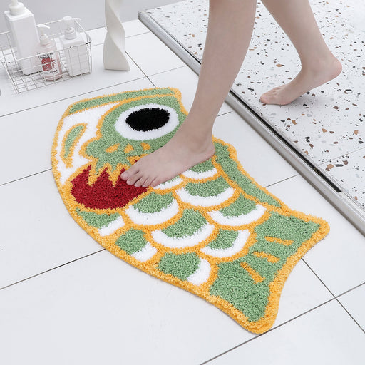 Feblilac Cute Green Koi Fish Bath Mat