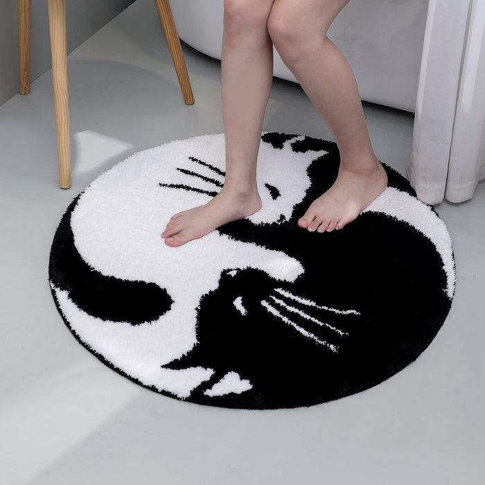 Cute Black and White Cats Bath Mat 31"x31", 80cmx80cm