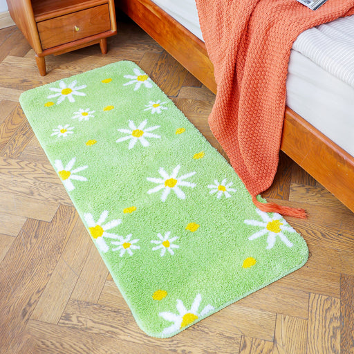 Green White Daisy Runner Mat for Bedroom 50x120cm or 19x47 inches Mom‘s Day Gift