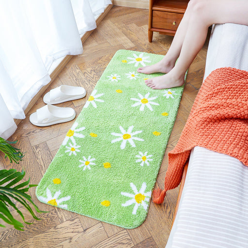 Green White Daisy Runner Mat for Bedroom 50x120cm or 19x47 inches Mom‘s Day Gift