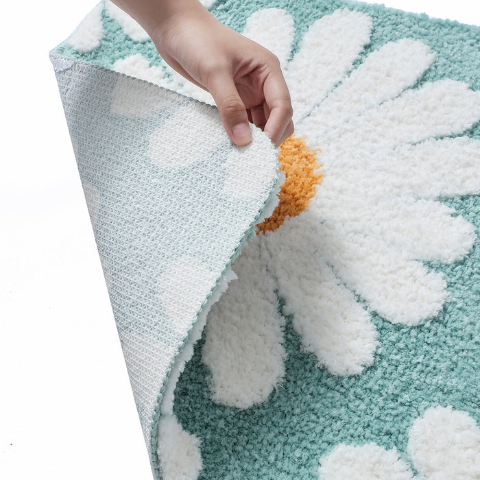 Feblilac Cute White Blue Daisy Flower Bath Mat, Multiple Colors Available