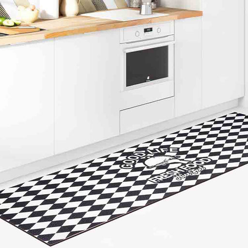 Black and White Fresh Food Kitchen Mat