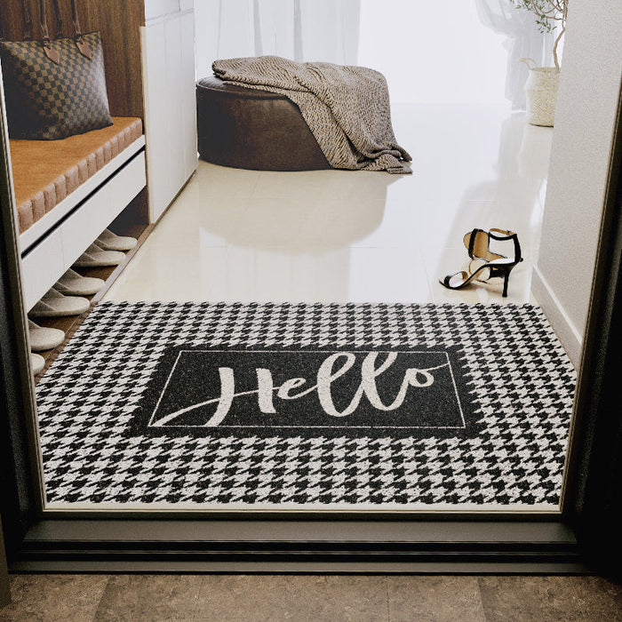 Black and White Hello Entrance Door Mat