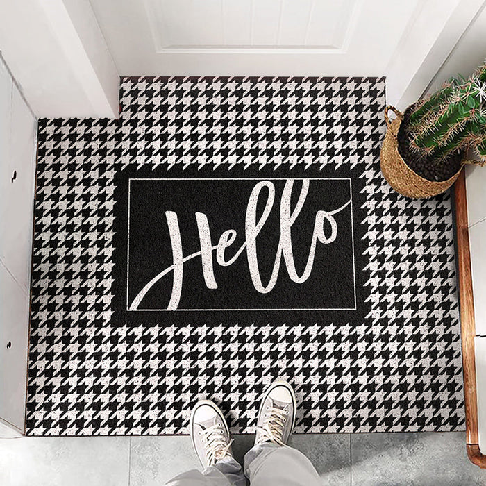 Black and White Hello Entrance Door Mat