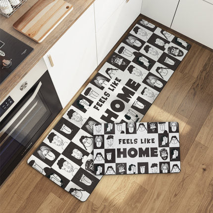 Feblilac Black and White Faces Home PVC Leather Kitchen Mat