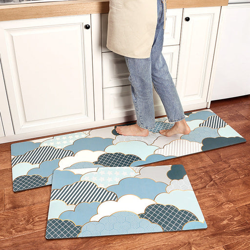 Feblilac Blue Abstract Cloud Art PVC Leather Kitchen Mat