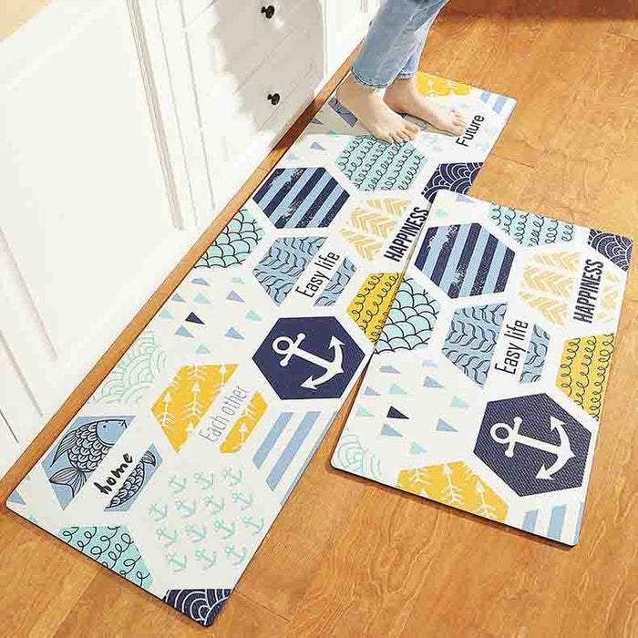 Feblilac Blue Sea and Fishes Easy Life PVC Leather Kitchen Mat