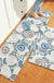 Feblilac Blue and Grey 3D Flower PVC Leather Kitchen Mat Mom‘s Day Gift