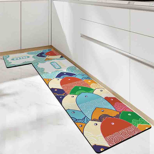 Feblilac Cute Colorful Fishes Animal PVC Leather Kitchen Mat