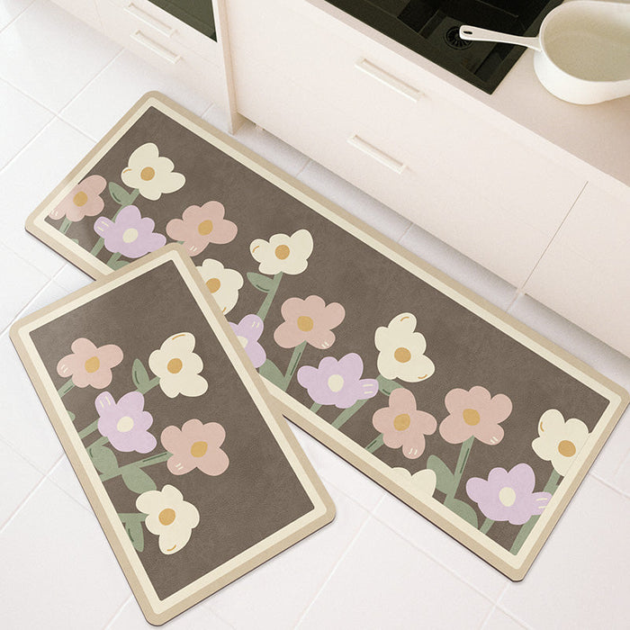 Feblilac Lovely Flower Garden PVC Leather Kitchen Mat Mom‘s Day Gift